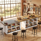 Tribesigns Craft Table with Storage, Counter Height Sewing Table, Art Desk Supply Storage for Craft Room, White&Brown