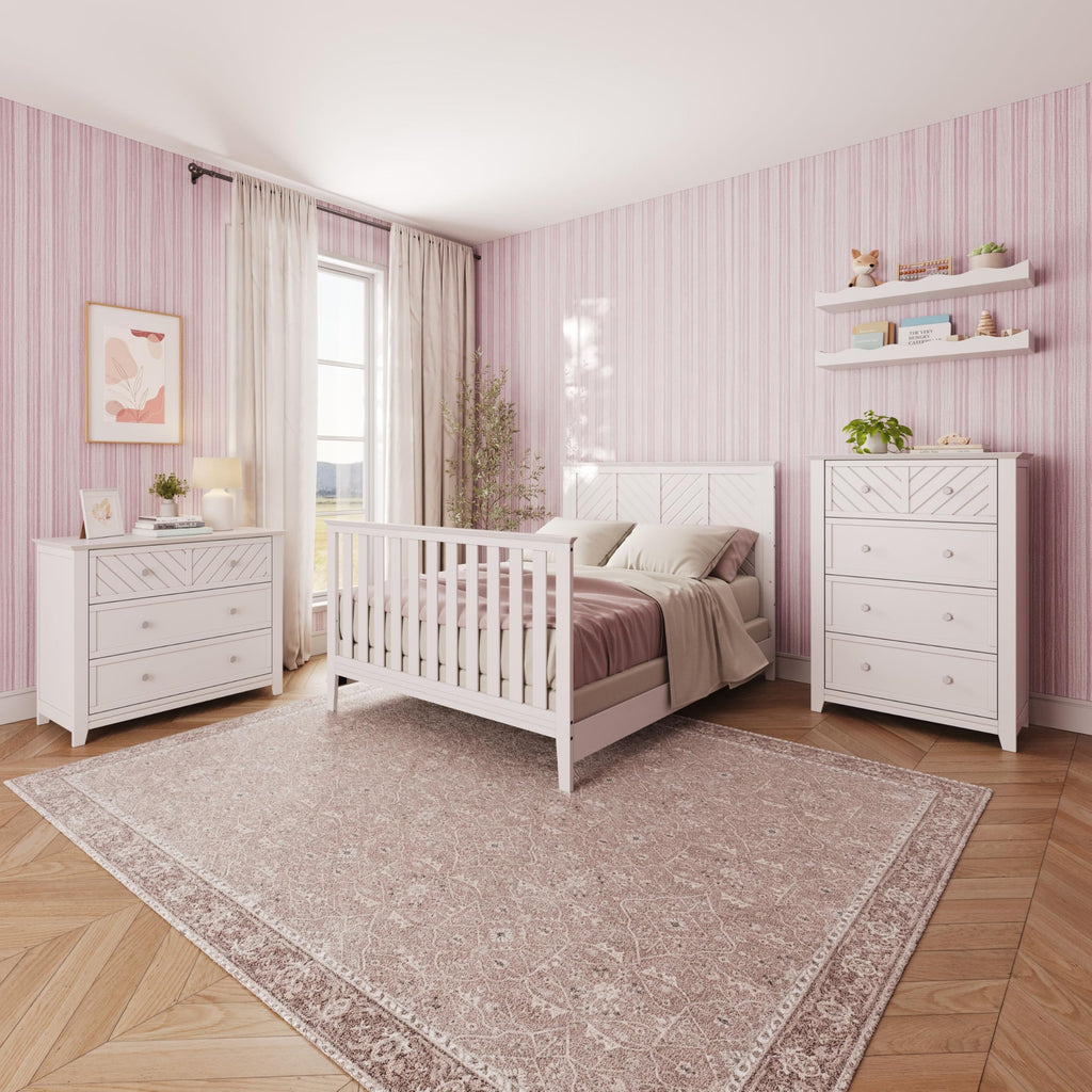 Child Craft Atwood 4-in-1 Convertible Baby Crib, Wooden Nursery Furniture Converts to Daybed, Toddler Bed and Full-Size Bed, 3 Mattress Height Adjustments, Non-Toxic Baby Safe Finish, Matte White