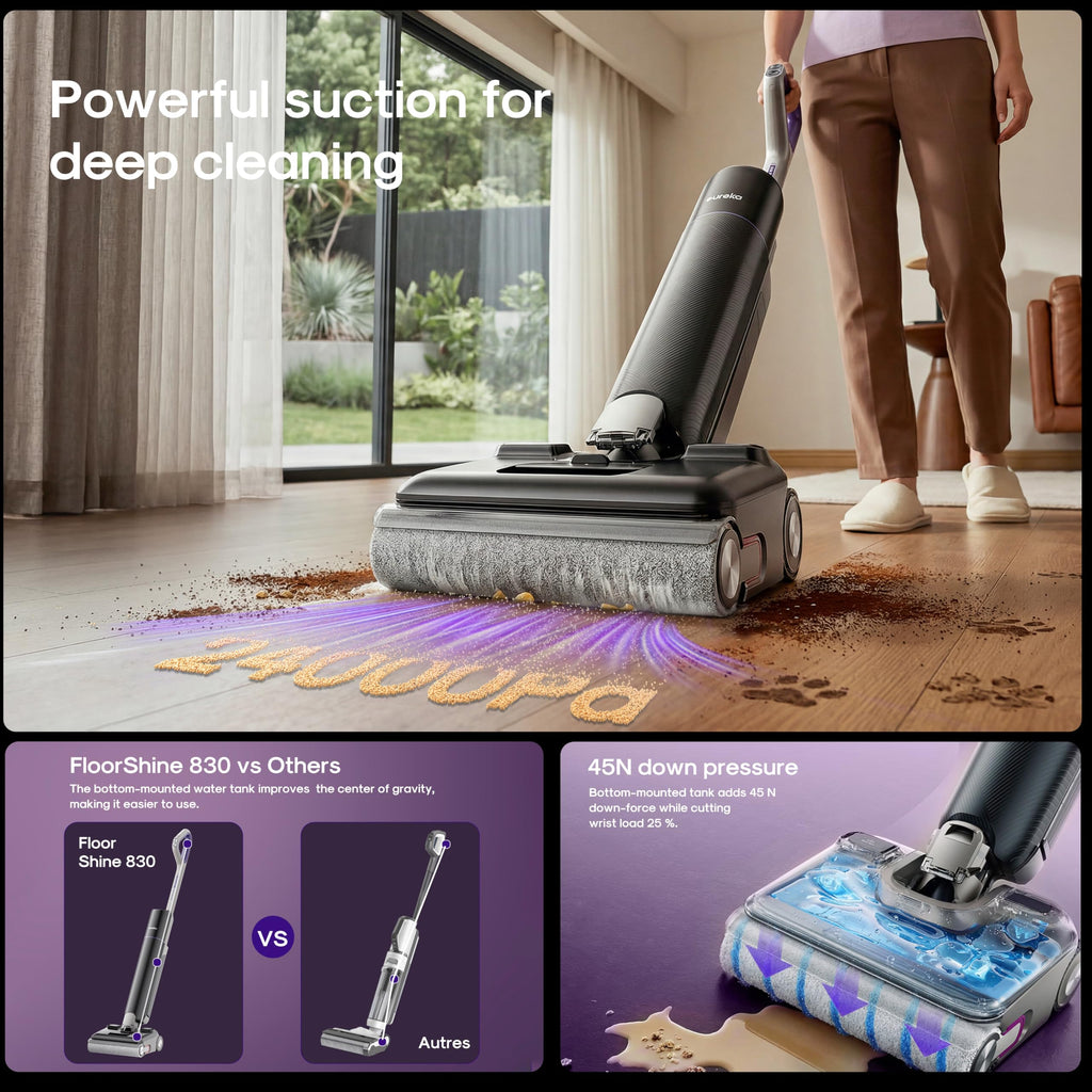 EUREKA Floor Shine 830 Cordless Wet Dry Vacuum Cleaner, 24KPa Vacuum Mop