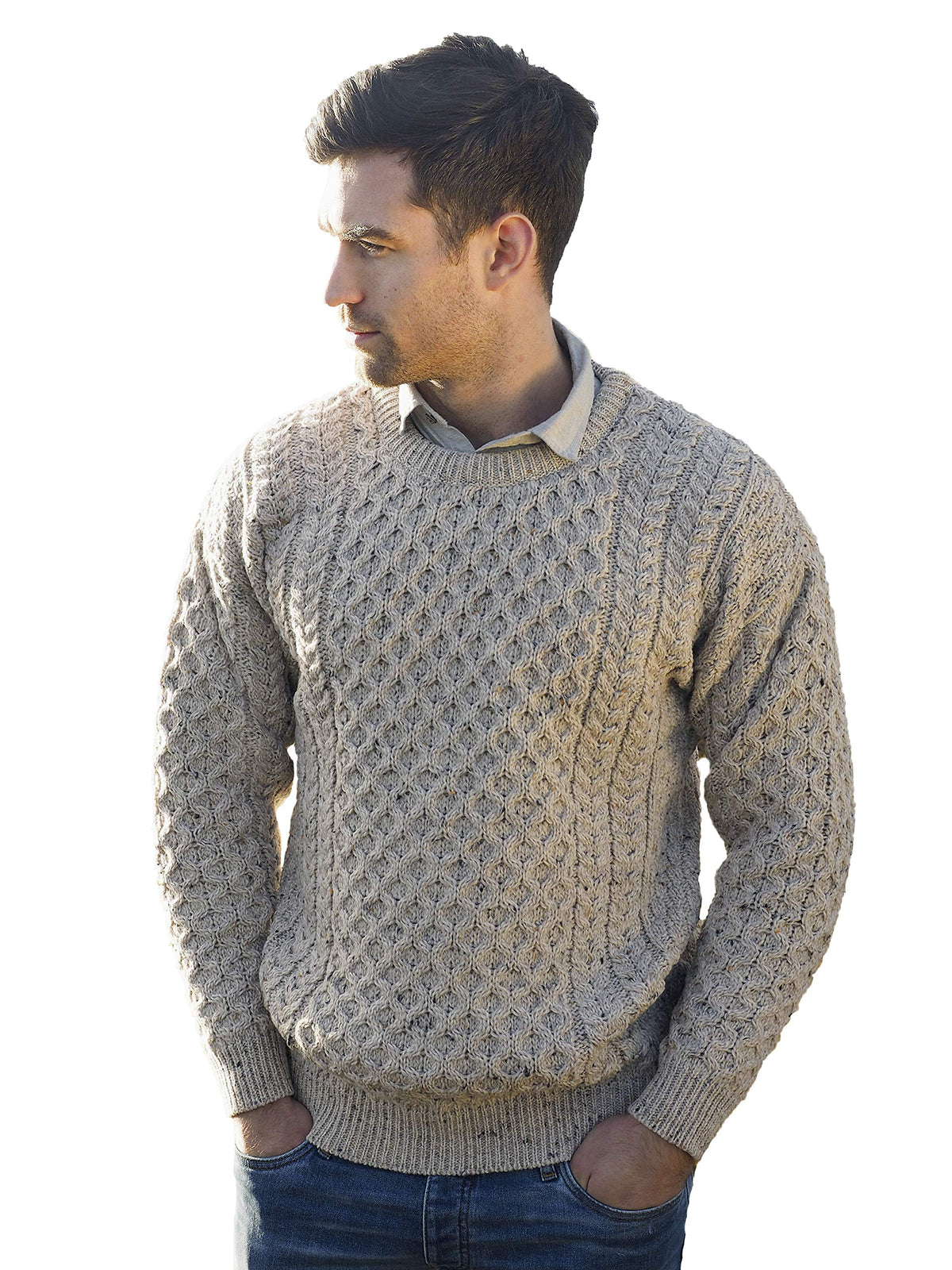 Aran Crafts Irish Unisex Cable Knit Merino Wool Sweater (C1949)