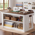 Craft Table with 2-Tier Storage, Counter Height Sewing Cutting Table