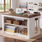 Craft Table with 2-Tier Storage, Counter Height Sewing Cutting Table