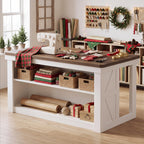 Craft Table with 2-Tier Storage, Counter Height Sewing Cutting Table