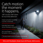 RAB Lighting STL360HW/L Motion Sensor Flood Light Outdoor – 360 Plus 180 Detection, Dual 38W LED PAR38 3600 Lumens, Selectable 3000K 4000K 5000K, Dusk to Dawn, Hardwired 120V White