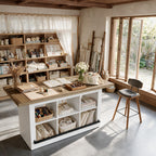 Tribesigns Craft Table with Storage, Counter Height Sewing Table, Art Desk Supply Storage for Craft Room, White&Brown