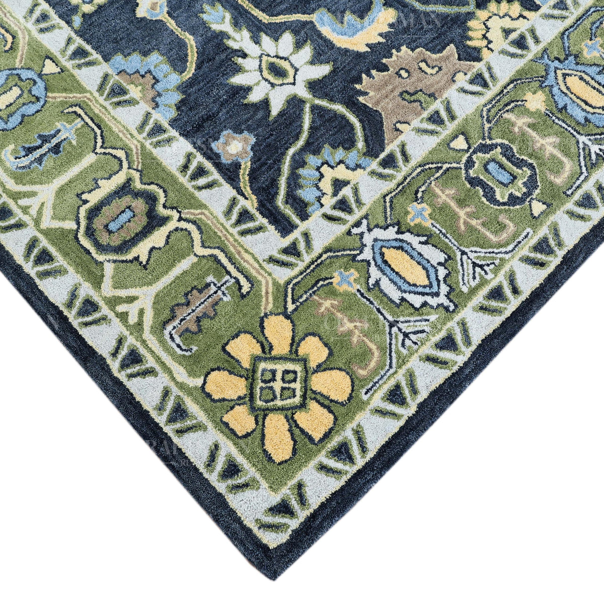 Handmade Premium Wool Rug with Traditional Motifs, Durable & Versatile, Easy to Reposition – Green Border 6x8 Feet, LE-141